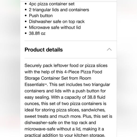 Room Essentials 4-PC Pizza Food Storage Container- Pink - Picture 4 of 6